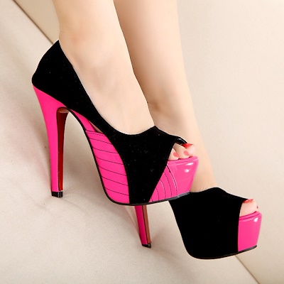 A sweet looking pink and black shoe
